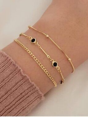 Gold 14k Gold Plated 3pc Cubic Zirconia Bracelet Set